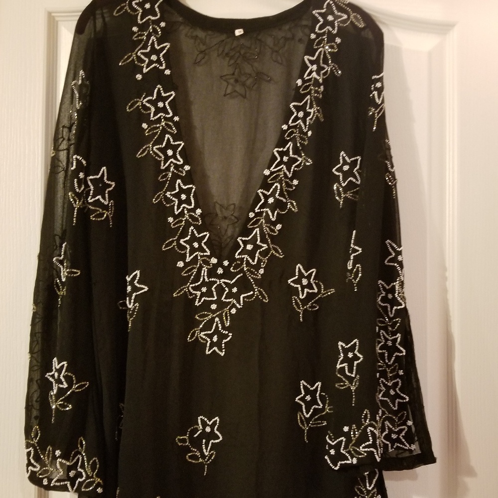 Black Chiffon Party Wear Top w/ Pearl work